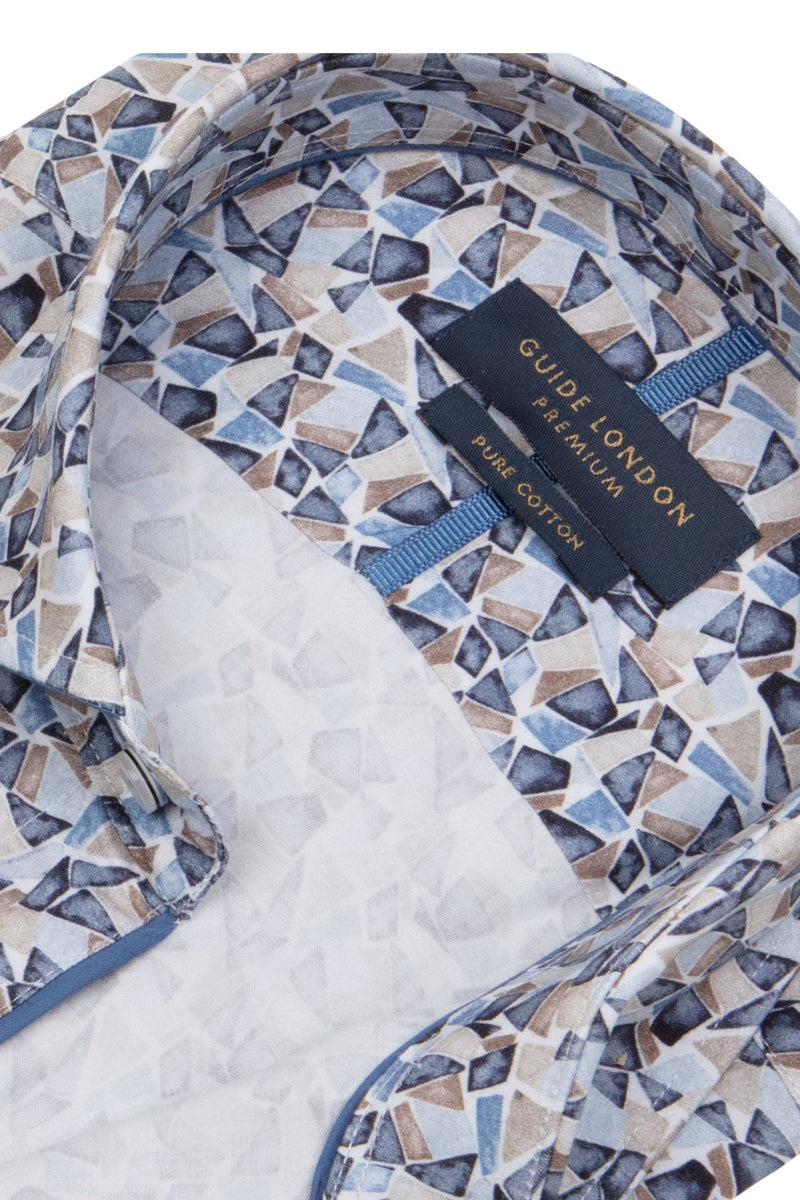 Faire,Guide London, Guide London Blue Geometric Pattern Short Sleeve Shirt, Blue, Small-40-TagSMedium-42-TagMMedium-43-TagLLarge-45-TagXLExtra Large-48-TagXXL
