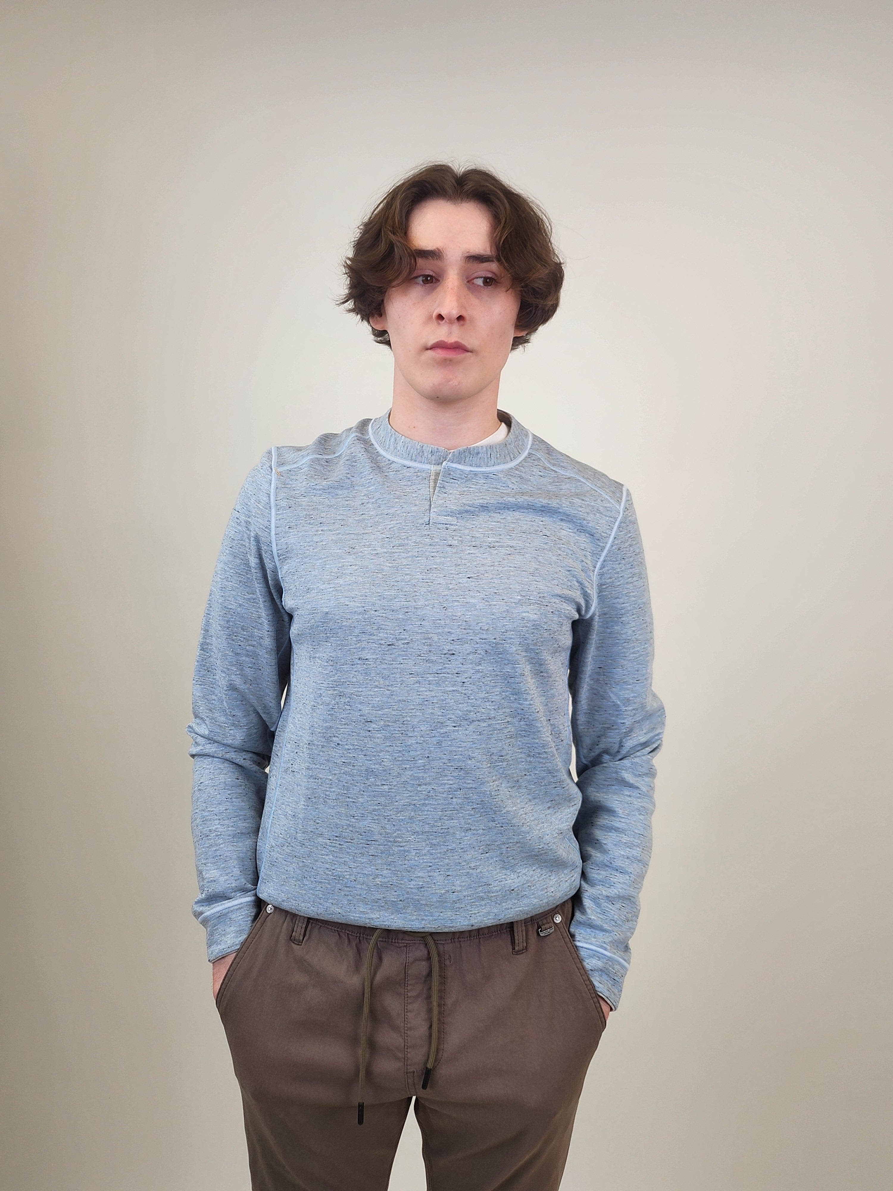 Wholesale,Nicoby Age of Wisdom, Nicoby Age of Wisdom Blue Melange Keyhole Tee, Blue, Large-45-TagL