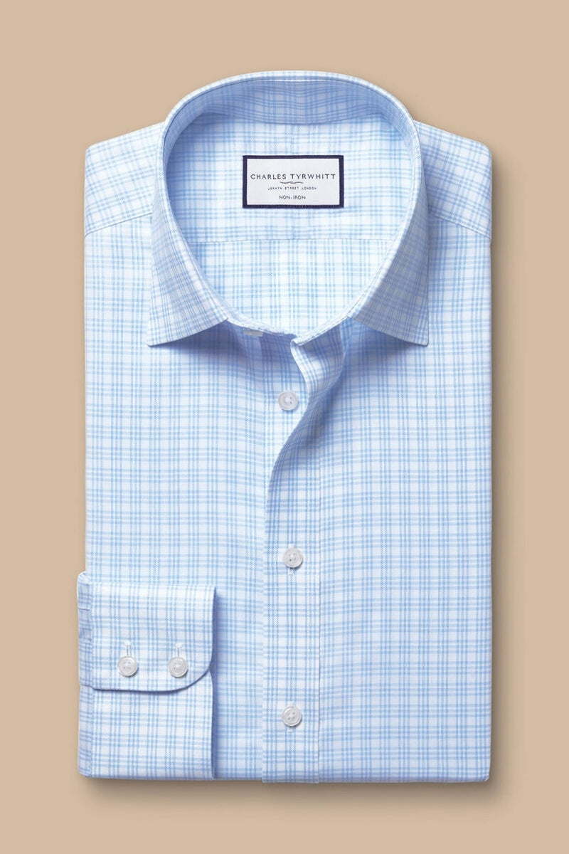 Wholesale,Charles Tyrwhitt, Charles Tyrwhitt Sky Blue Twill Triple Check Shirt, Blue, Small-40-Tag15