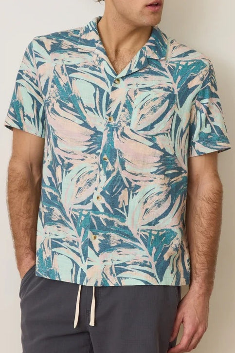 Wholesale,Marine Layer, Marine Layer Green Abstract Palm Stretch Selvage Shirt, Blue, Medium-43-TagM