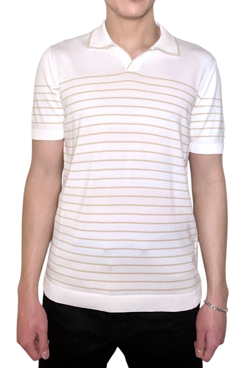 Wholesale,Jakamen, Jakamen Cream with Beige Striped Textured Slim Fit Polo, Tan, Small-40-TagSLarge-44-TagLExtra Extra Large-48-TagXXLMedium-42-TagMExtra Large-46-TagXL
