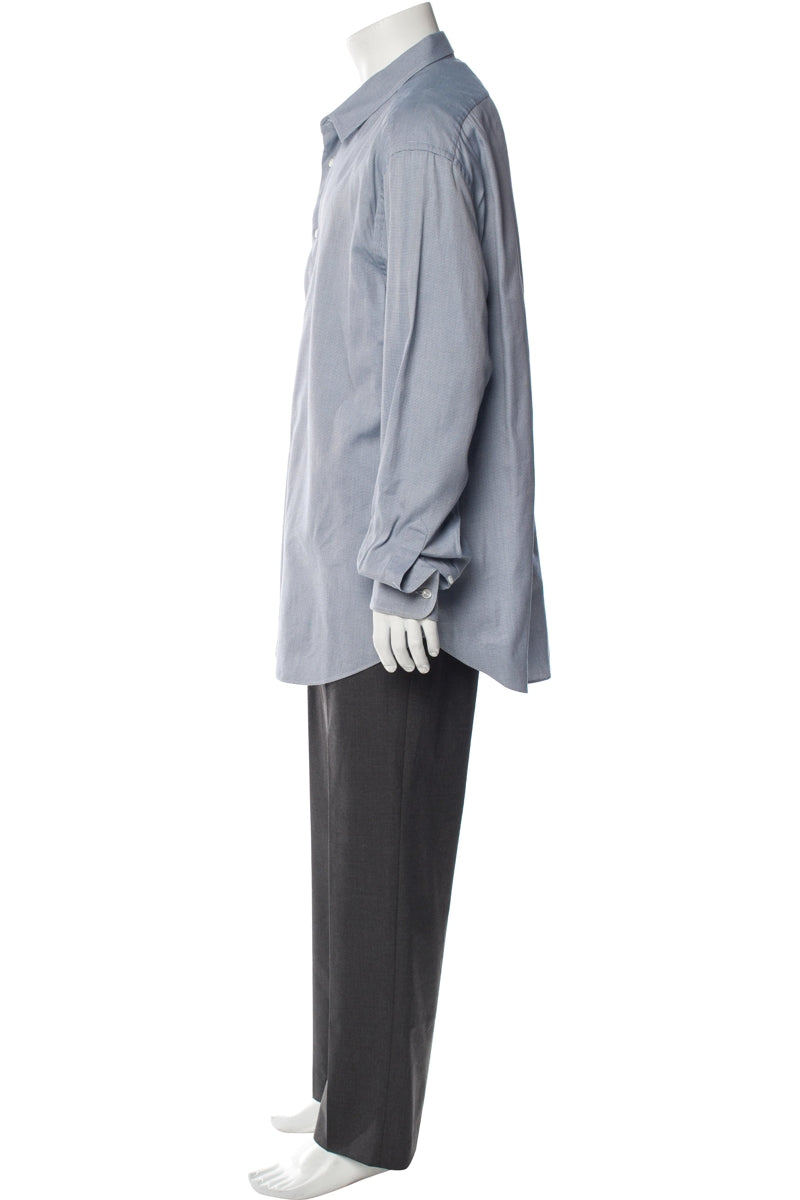 RealReal,Brioni, Brioni Blue/Black Houndstooth Print Long Sleeve Dress Shirt, Blue, Extra Extra Large-50-TagXXL