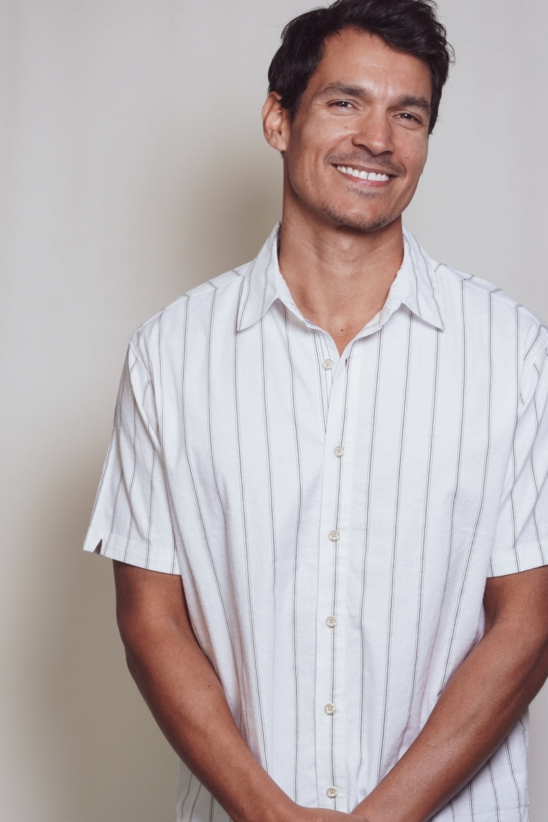 Wholesale,Fundamental Coast, Fundamental Coast White Striped Luxurious Linen Blend Shirt, White, Extra Extra Large-52-TagXXL