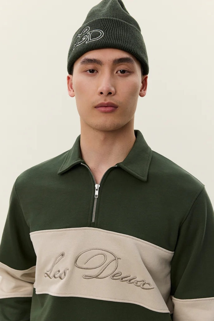 Wholesale,Les Deux, Les Deux Olive with Cream Qtr Zip Sweatshirt, Green, Medium-46-TagM