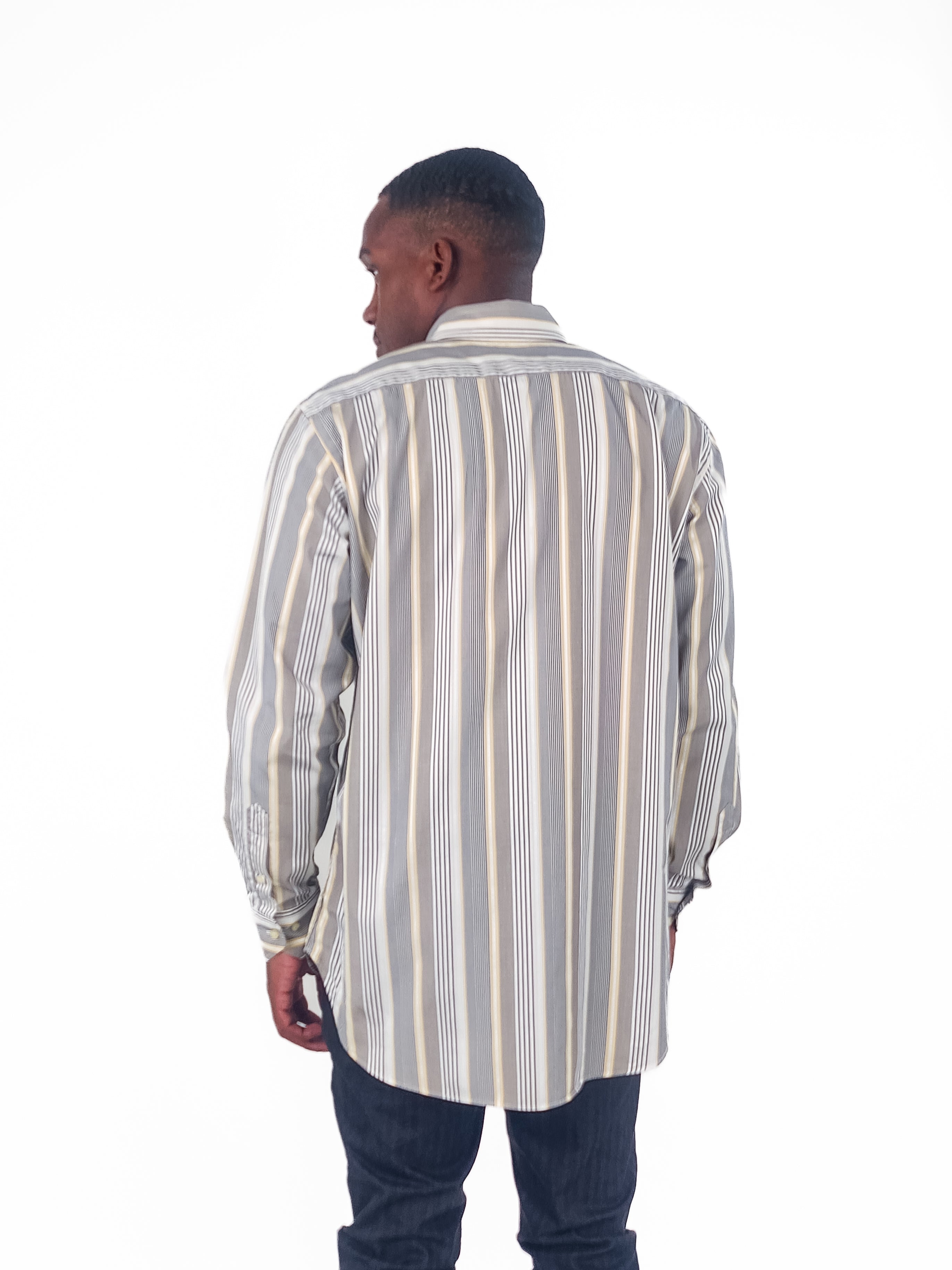 The RealReal,Etro, Etro Blue/Yellow Variegated Stripe Button Up Shirt, Grey, Large-46-TagL