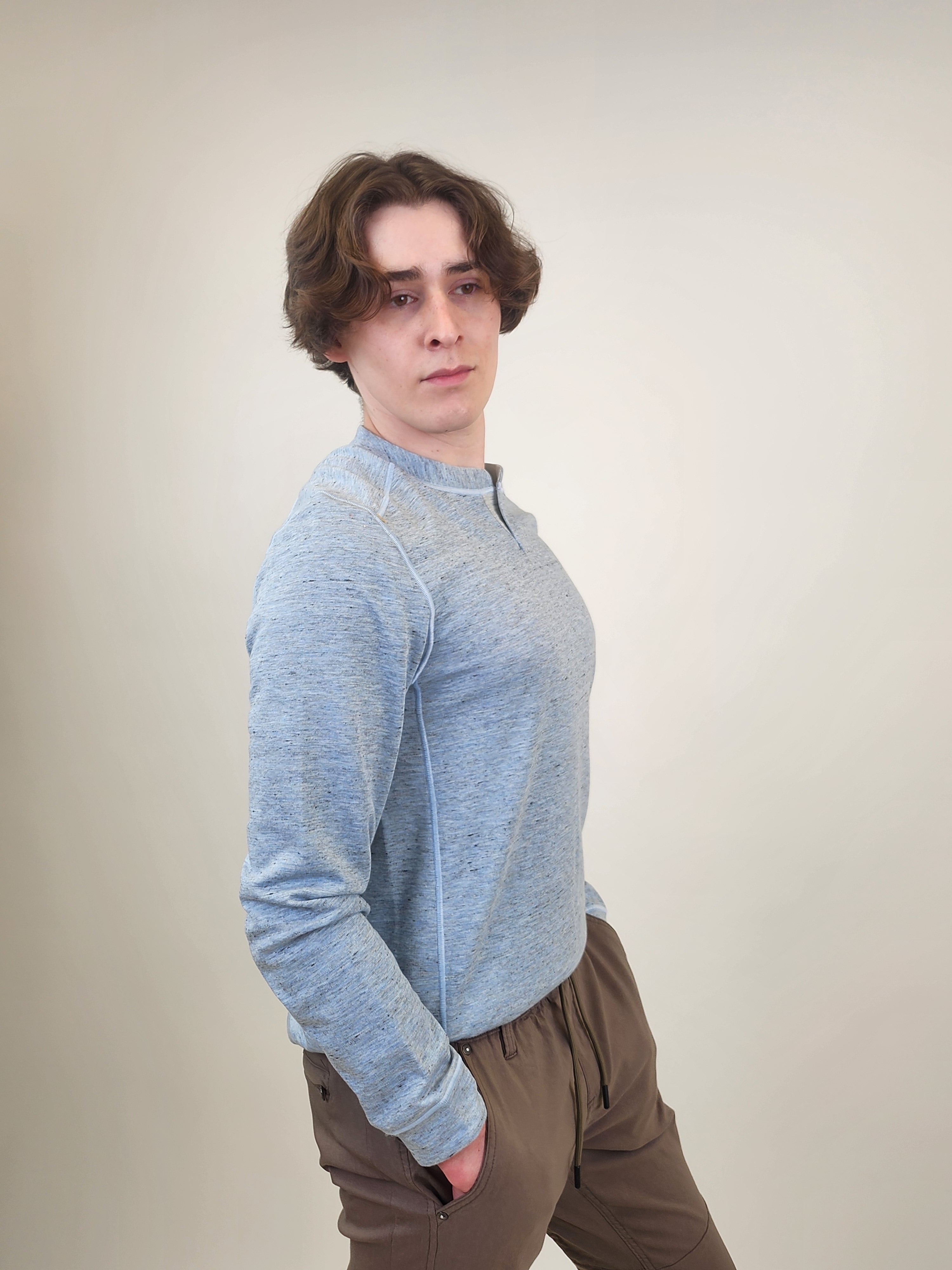 Wholesale,Nicoby Age of Wisdom, Nicoby Age of Wisdom Blue Melange Keyhole Tee, Blue, Small-39-TagSMedium-42-TagMLarge-45-TagLExtra Large-48-TagXLExtra Extra Large-52-TagXXL