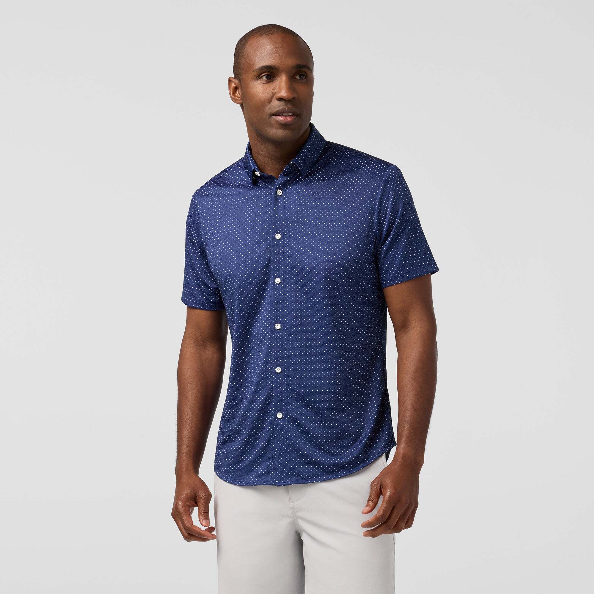 Wholesale,Mizzen + Main, Mizzen + Main Cobalt Dot Print No-Tuck Trim Shirt, Blue, Extra Extra Large-52-TagXXLSmall-41-TagSMedium-43-TagMLarge-46-TagLExtra Large-49-TagXL