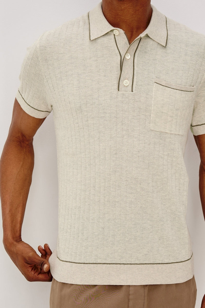 Wholesale,Rails, Rails Oat Heather Striped Textured Knit Polo, Tan, Extra Large-47-TagXL