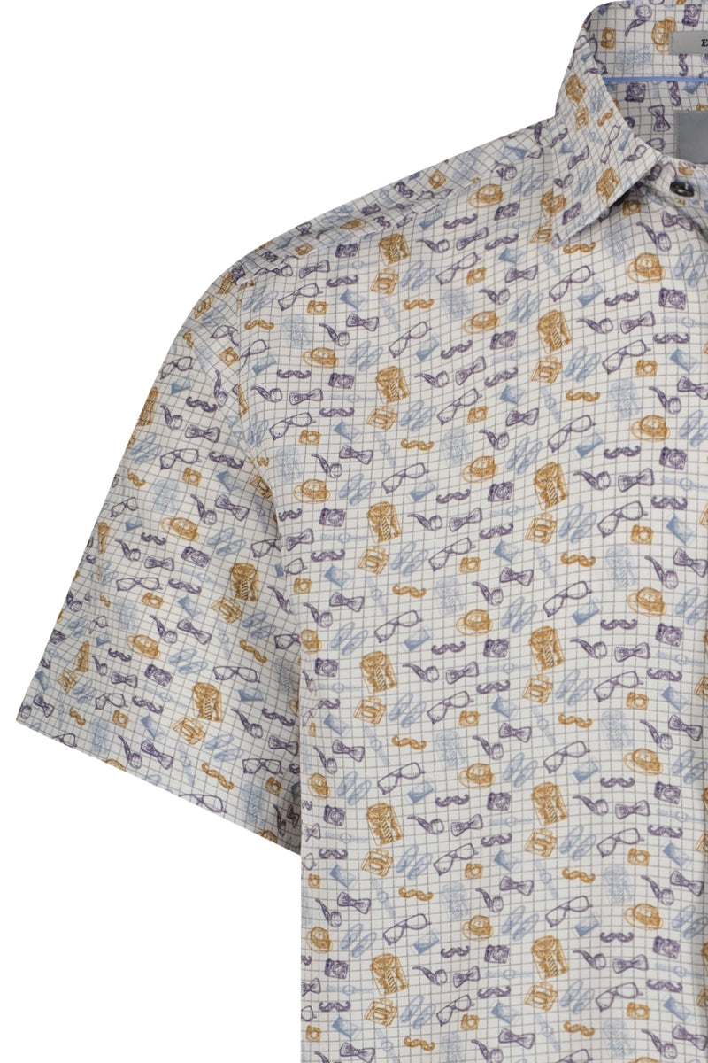 Wholesale,Luchiano Visconti, American Heritage Multi Print Grid 4-way Stretch Shirt, White, Medium-45-TagMLarge-48-TagLExtra Large-51-TagXL