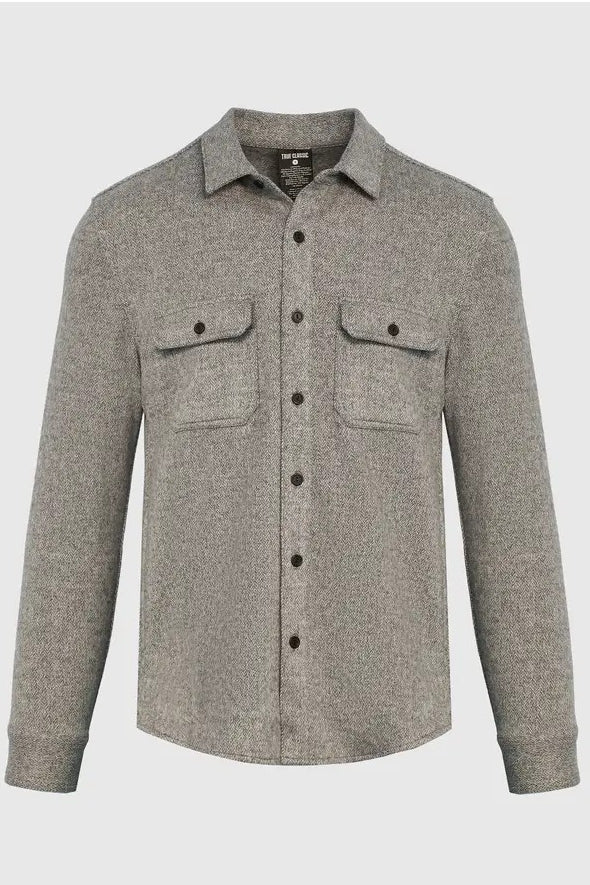 Faire,True Classic, True Classic Heather Grey Herringbone Overshirt, Grey, Extra Large-54-TagXL