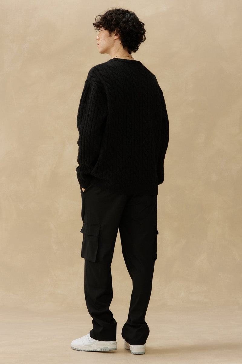 Wholesale,Kuwalla, Kuwalla Black Braided Crewneck Sweater, Black, Extra Extra Large-54-TagXXL
