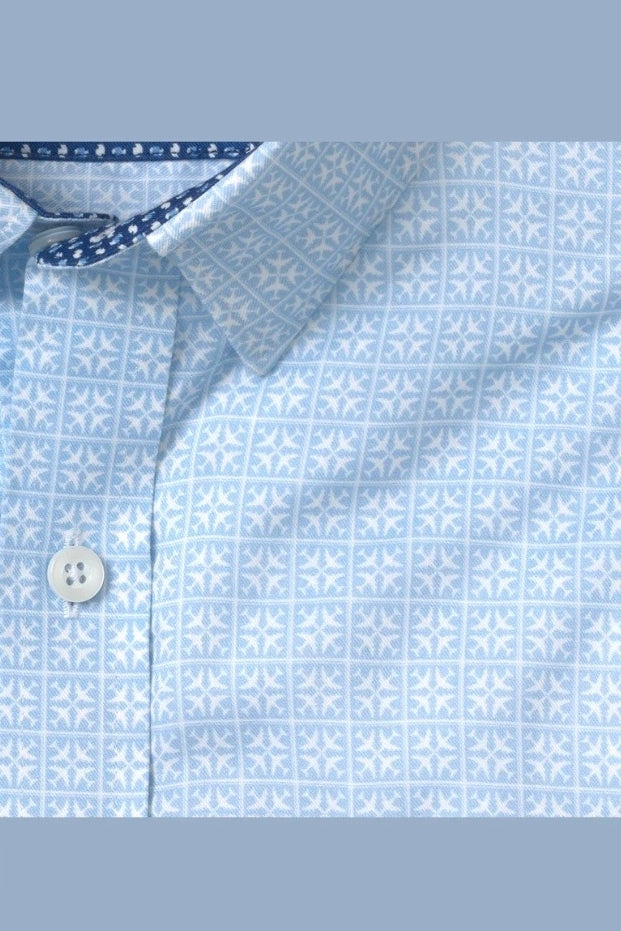 Wholesale,Johnston & Murphy, Johnston & Murphy Light Blue Airplane Grid Print Shirt, Blue, Large-47-TagL