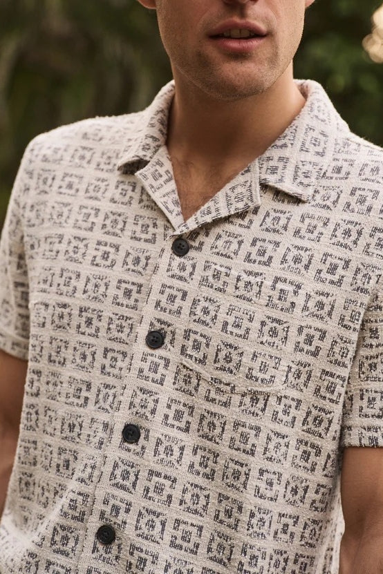 Wholesale,Marine Layer, Marine Layer Neutral Geo Print Jacquard Textured Shirt, Tan, Small-42-TagS