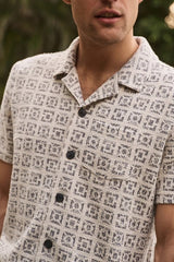 Marine Layer Neutral Geo Print Jacquard Textured Shirt