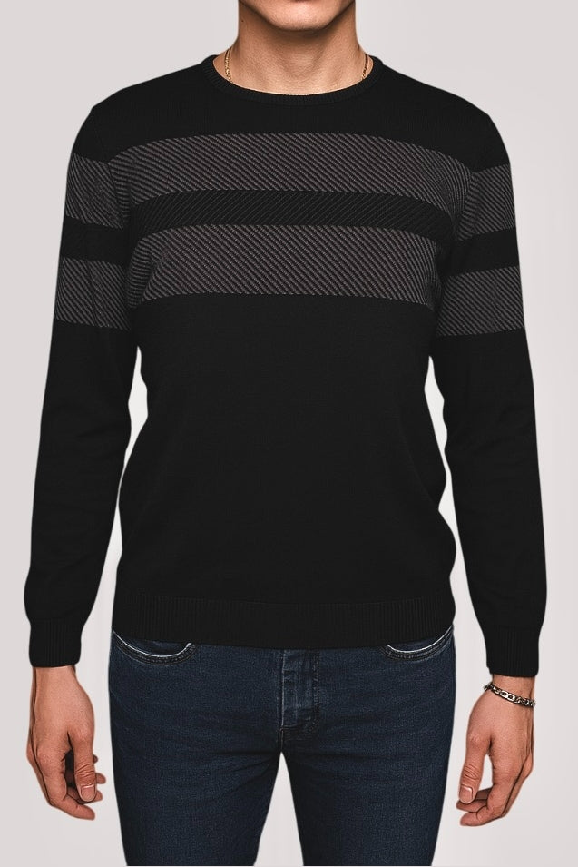 Brand Partner,R2 Amsterdam, Jakamen Black/Charcoal Textured Stripe Sweater, Black, Large-44-TagXXLLarge-43-TagXLLarge-42-TagXLMedium-40-TagLMedium-42-TagLMedium-41-TagLMedium-41-TagMSmall-39-TagMMedium-40-TagMSmall-38-TagMSmall-38-TagSExtra Small-36-TagS