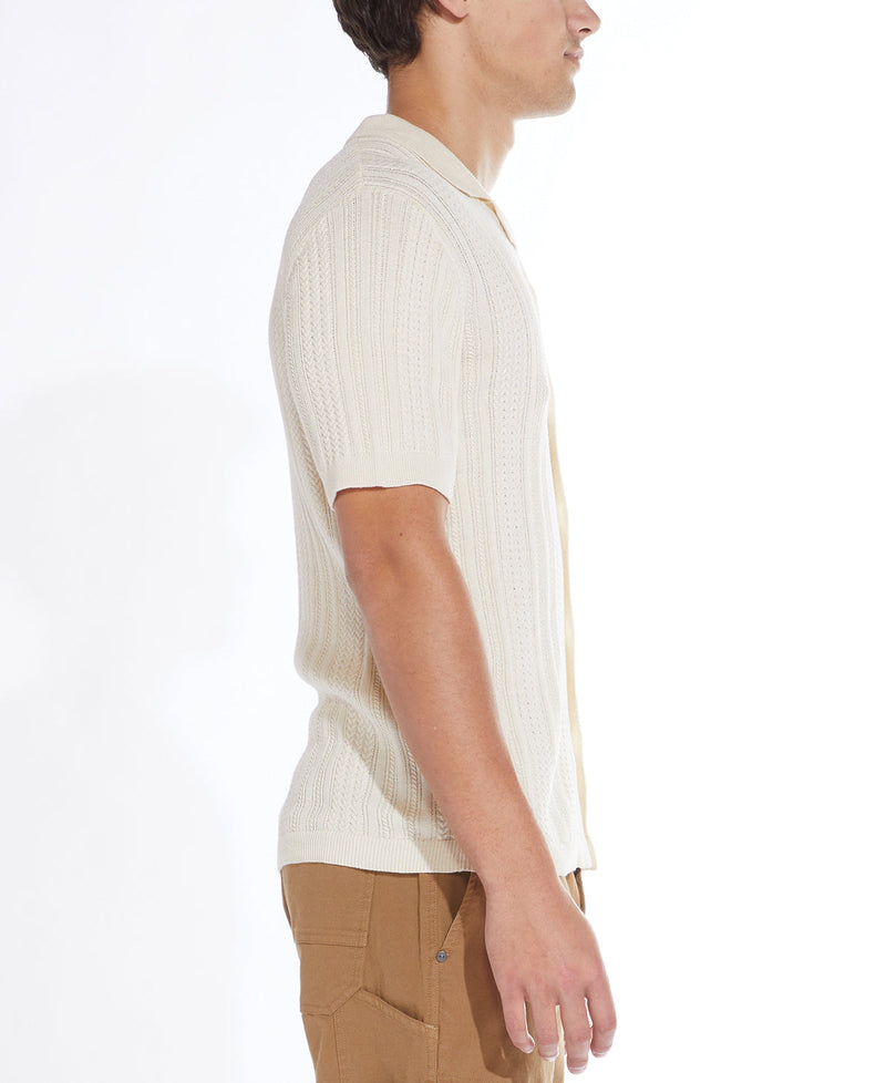 Civil Society Cream Cable Sweater Knit Short Sleeve Resort Shirt