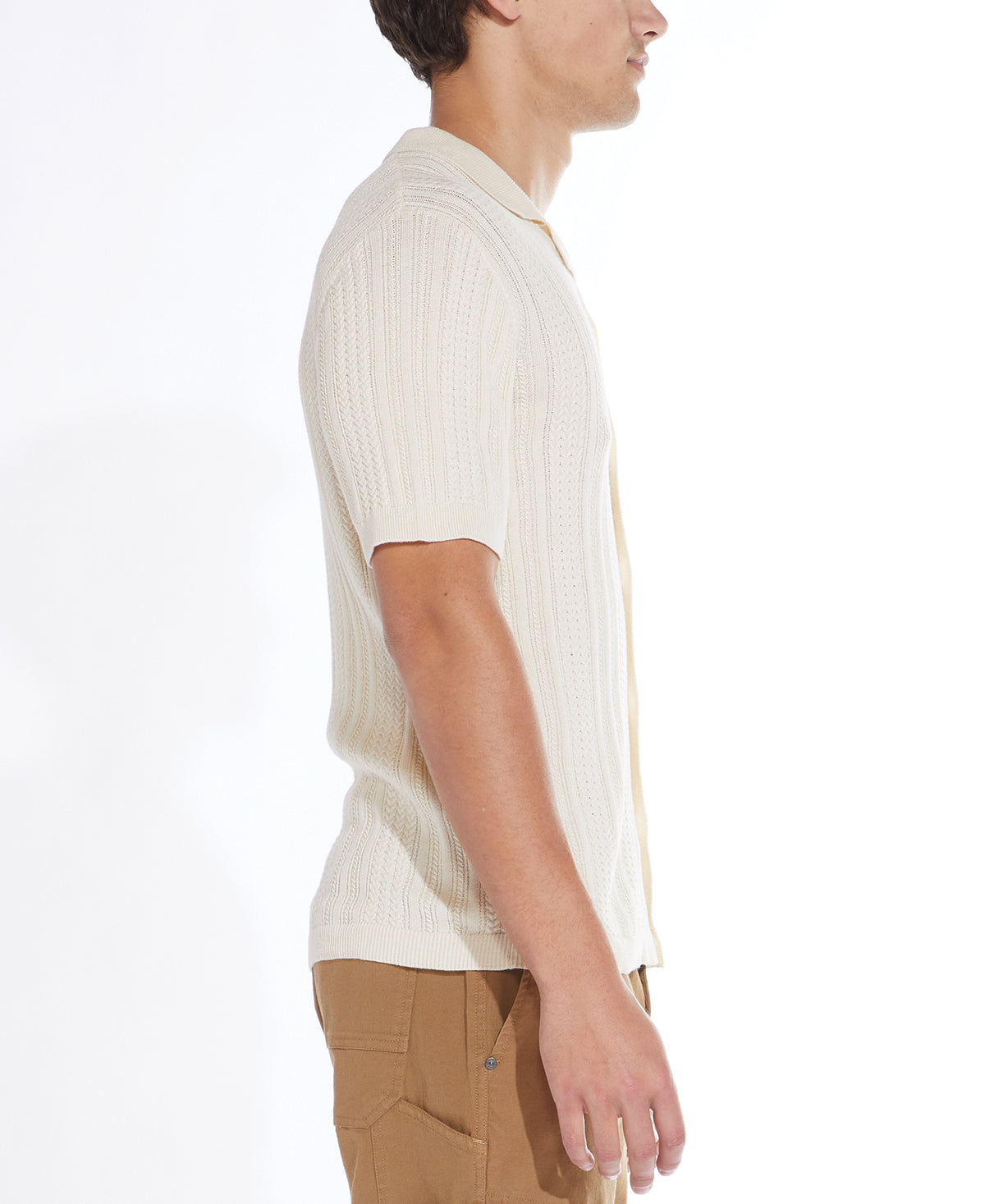 Wholesale,Civil Society, Civil Society Cream Cable Sweater Knit Short Sleeve Resort Shirt, Cream, Medium-42-TagM