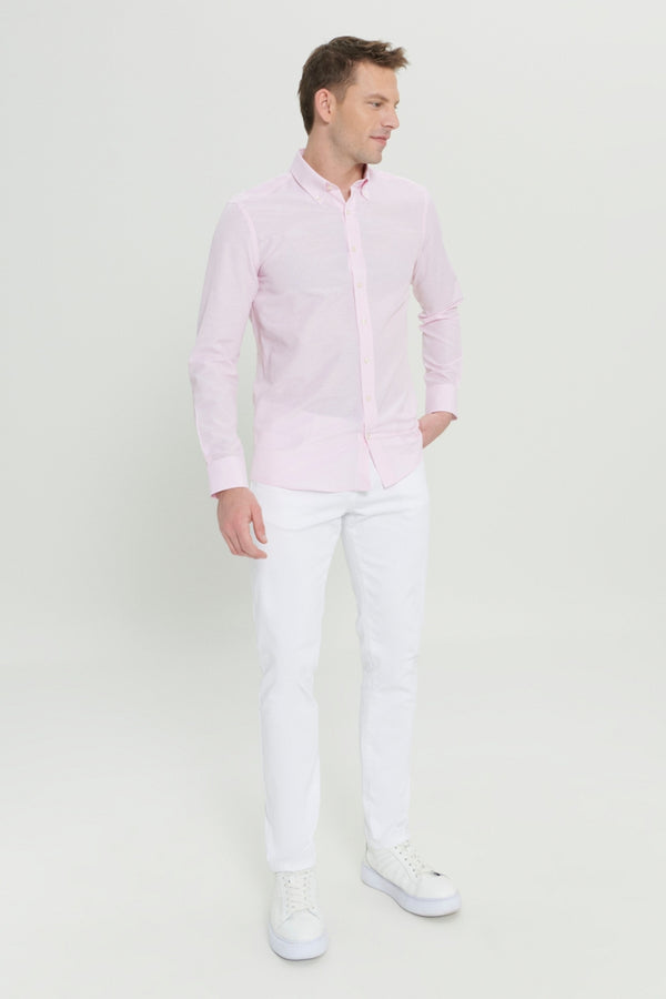 Altinyildiz Classics Pink/White Striped Slim Fit Shirt