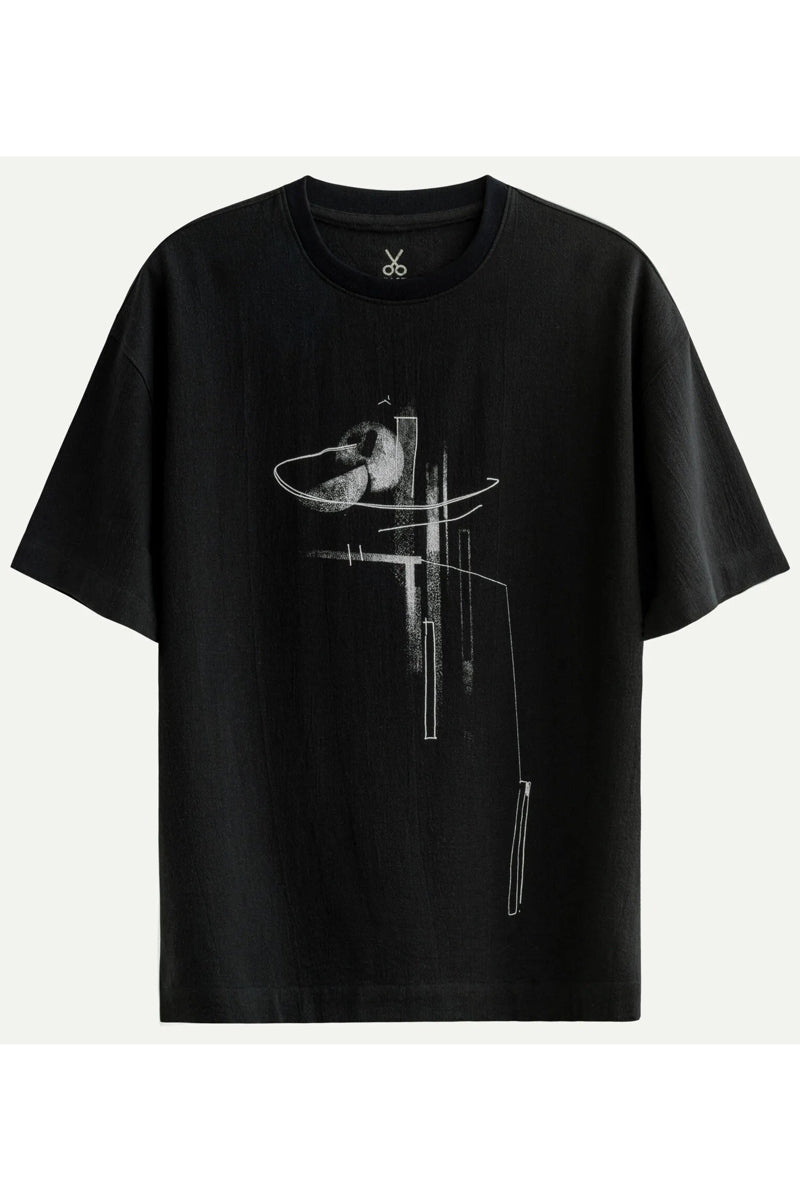Wholesale,KAFT, KAFT Black Abstract Graphic Print Textured T-Shirt, Black, Small-44-TagS