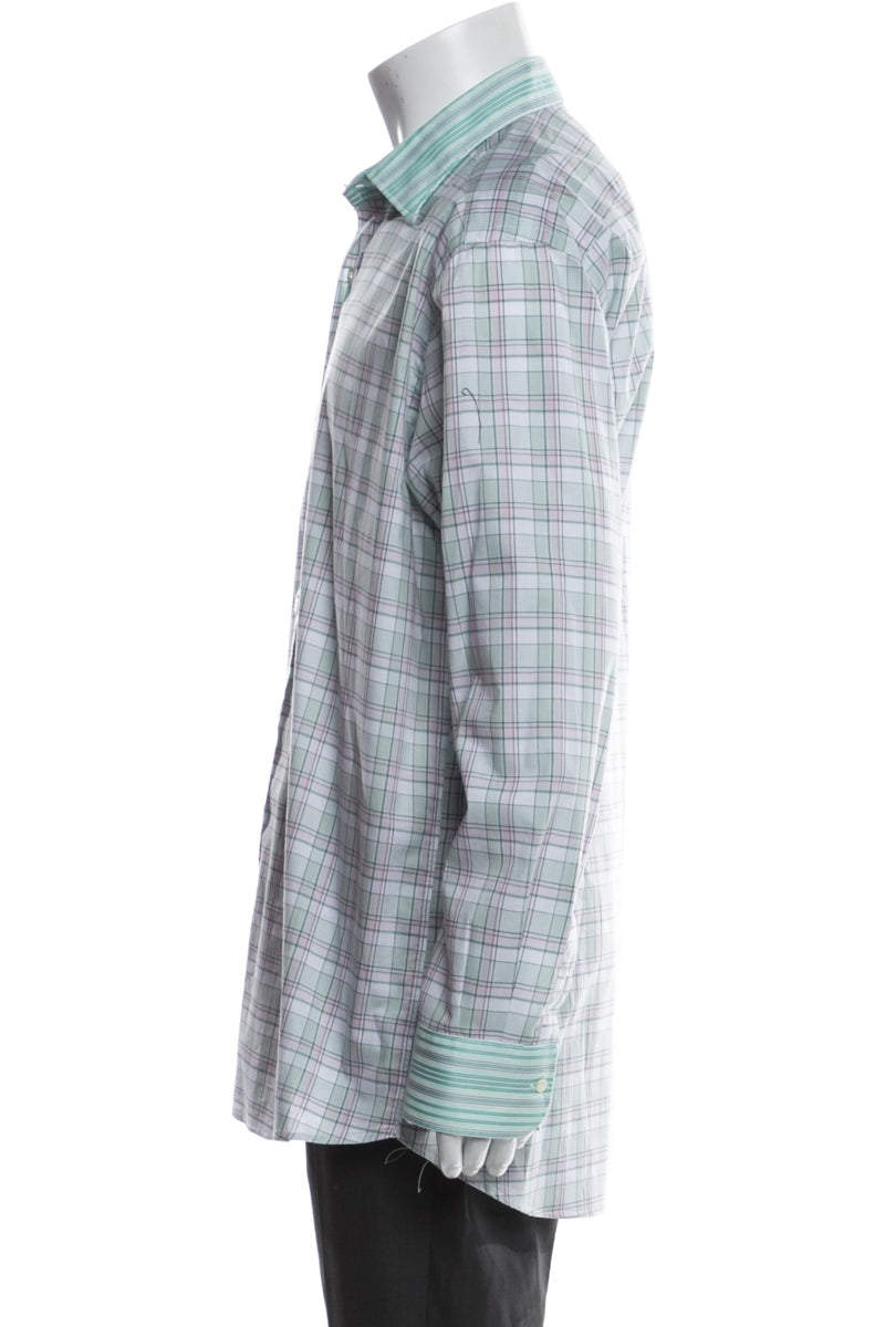RealReal,Etro, Etro Pastel Green Plaid Print Long Sleeve Dress Shirt, Green, Medium-44-TagXXL