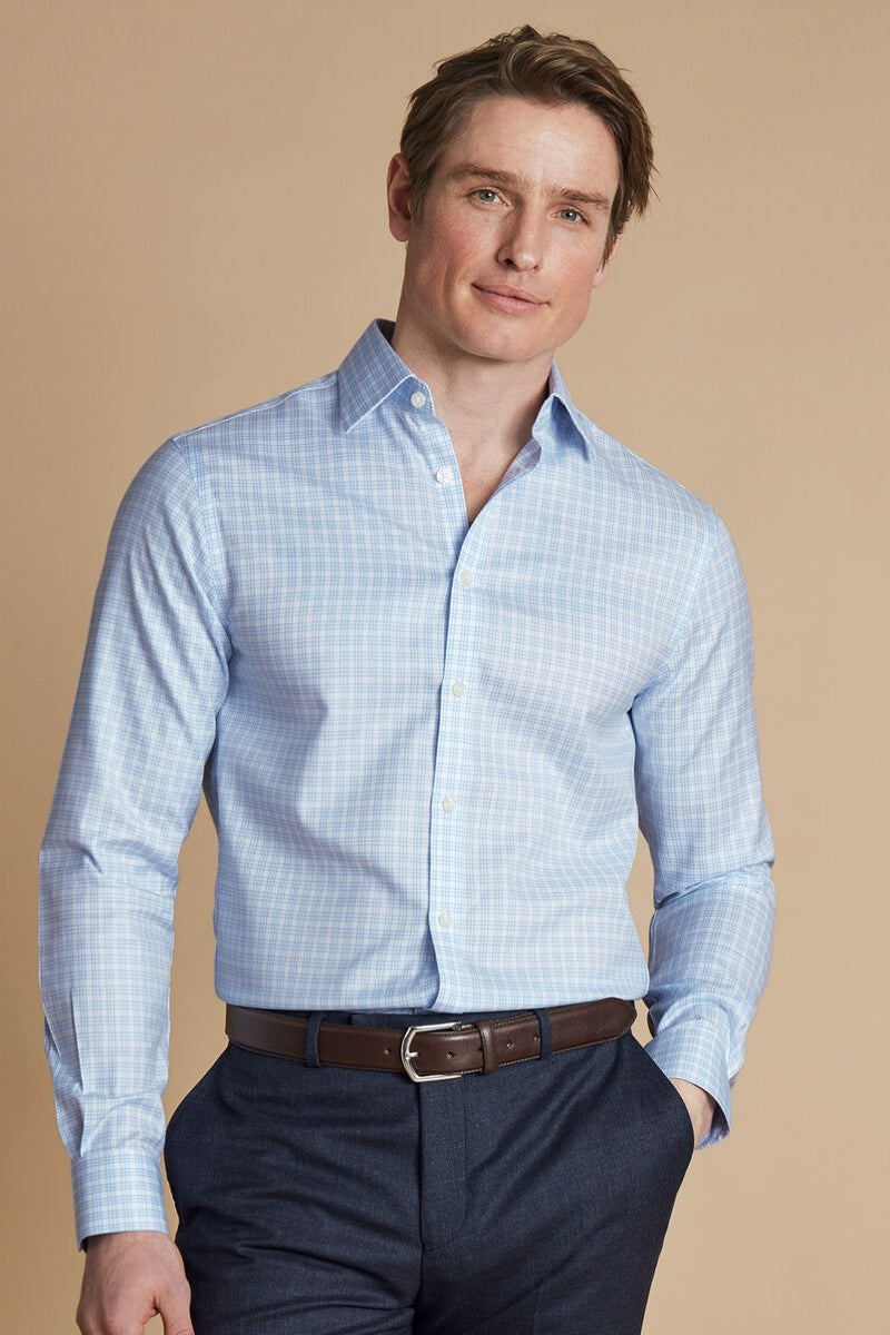 Wholesale,Charles Tyrwhitt, Charles Tyrwhitt Sky Blue Twill Triple Check Shirt, Blue, Small-40-Tag15