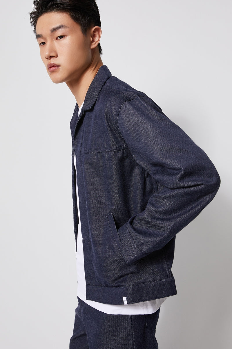 Direct From Brand,FYNE, FYNE Navy Temperature Control Denim Jacket, Blue, Small-44-TagSMedium-46-TagMLarge-48-TagLExtra Large-50-TagXL