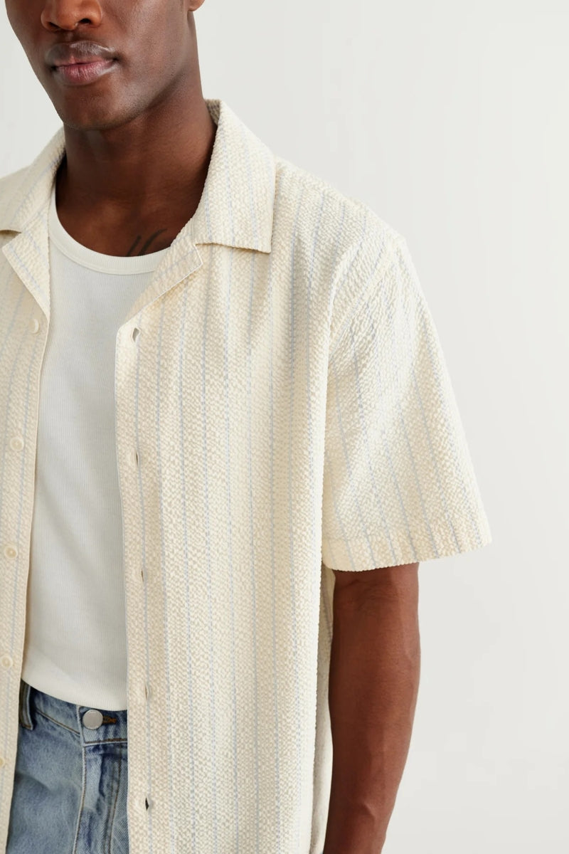 Wholesale,Wax London, Wax London Ecru/Blue Seersucker Textured Striped Shirt, Cream, Large-46-TagL
