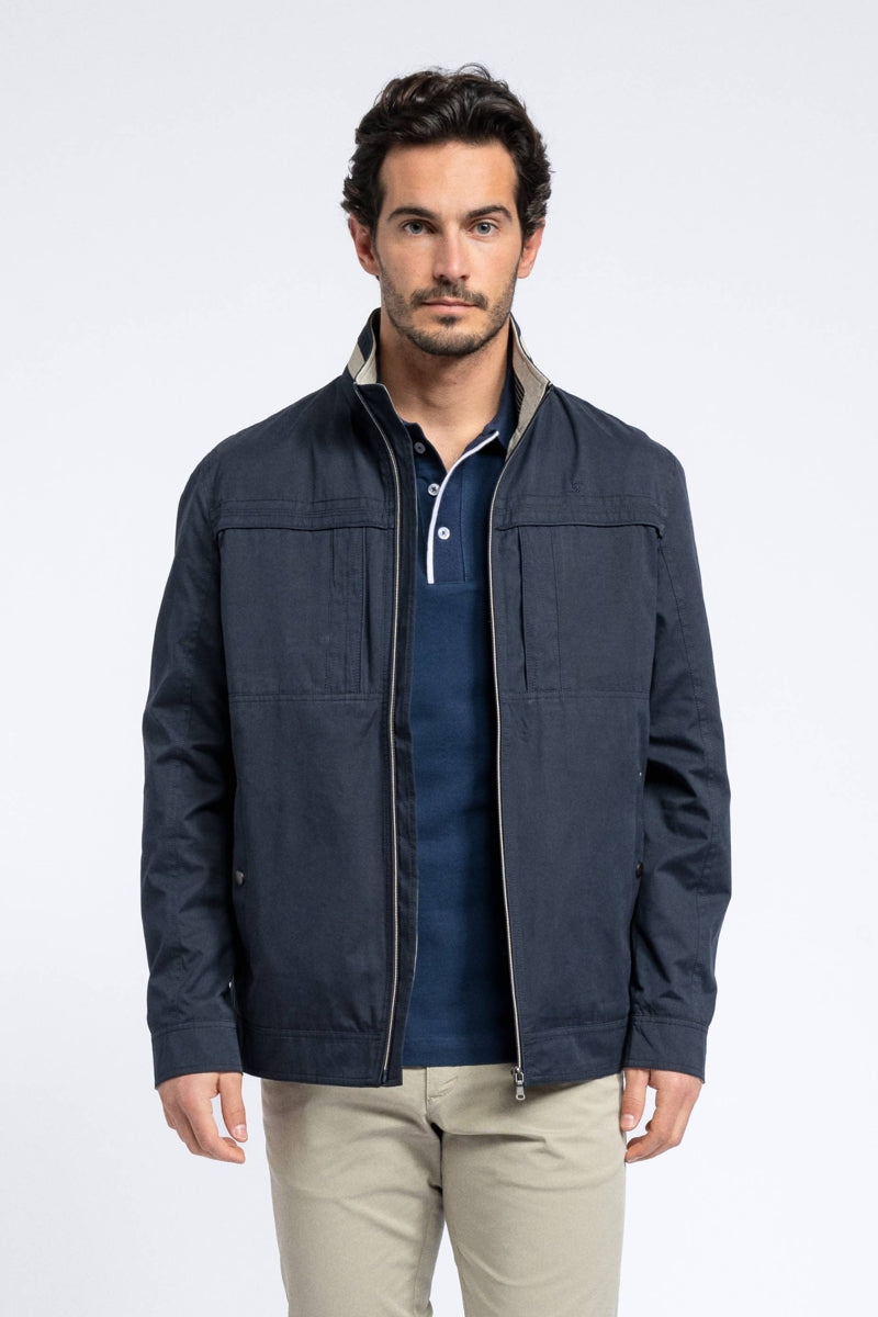Faire,SMF, SMF Navy with Cream Contrast Utility Jacket, Blue, Large-46-TagL