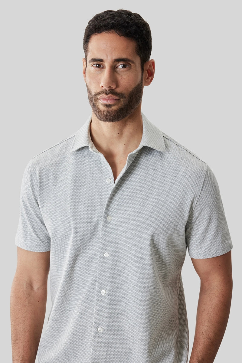 Direct From Brand,Robert Barakett, Robert Barakett Grey Microprint Textured Knit Shirt, Grey, Extra Large-48-TagXL