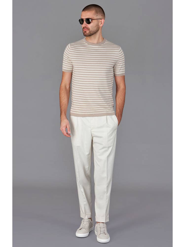 Faire,Paul James, Paul James Tan Knit Cotton Breton Stripe T-Shirt, Tan, Medium-40-TagM
