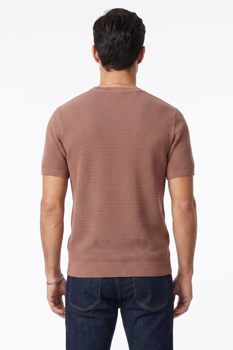 Wholesale,HEDGE, HEDGE Rosewood Knit Textured Tee, Brown, Extra Extra Large-50-TagXXL