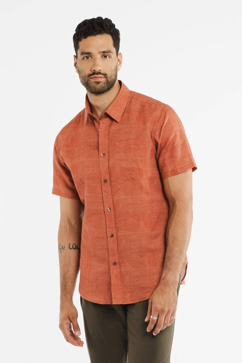 Faire,Bridge & Burn, Bridge & Burn Rust Diamond Textured Slim Fit Shirt, Orange, Medium-41-TagM