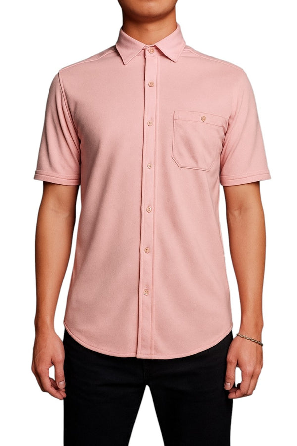 Nicoby Age of Wisdom Pink Birdseye Textured Knit Shirt