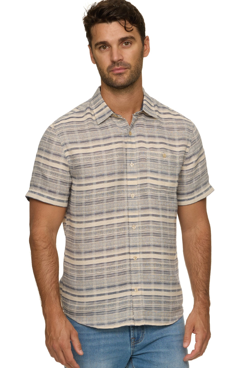Other,Flag & Anthem, Flag & Anthem Navy/Cream Striped Textured Shirt, Blue, Small-41-TagSMedium-44-TagMLarge-47-TagLExtra Large-51-TagXLExtra Extra Large-55-TagXXLExtra Extra Extra Large-58-Tag3XL