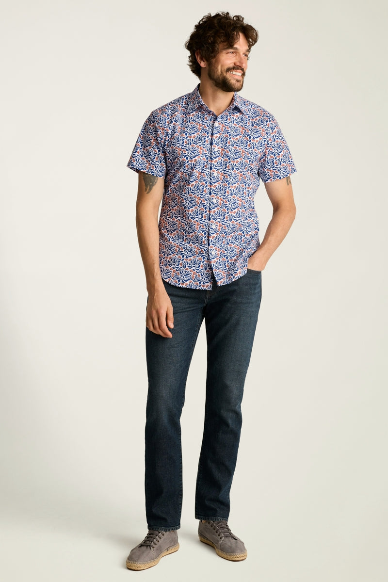 Wholesale,Bonobos, Bonobos Blue/Red Floral Scatter Print Stretch Shirt, Blue, Small-40-TagSMedium-43-TagMLarge-46-TagLExtra Large-49-TagXLExtra Extra Large-52-TagXXL