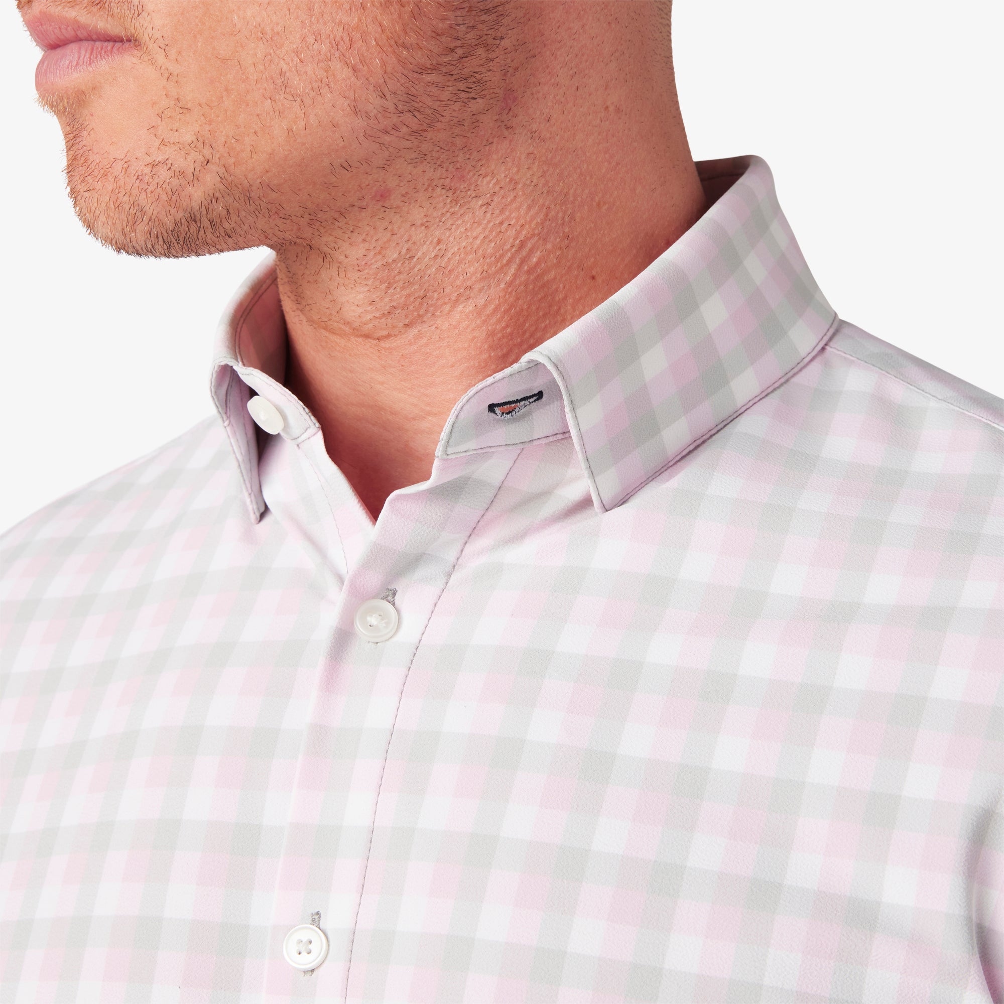 Wholesale,Mizzen + Main, Mizzen + Main Pink/Grey/White Triple Plaid Trim Fit Long Sleeve Dress Shirt, Pink, Small-41-TagS