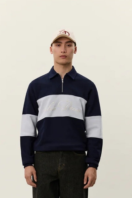 Wholesale,Les Deux, Les Deux Navy with White Qtr Zip Sweatshirt, Blue, Extra Small-42-TagXSSmall-44-TagSMedium-46-TagMLarge-48-TagLExtra Large-50-TagXL