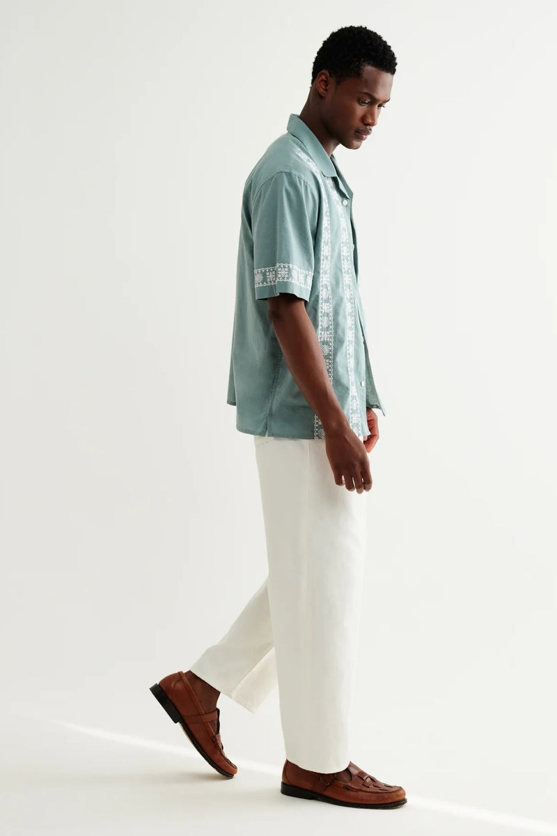 Wholesale,Wax London, Wax London Sea Green/Ecru Embroidered Shirt, Green, Extra Extra Large-51-TagXXL