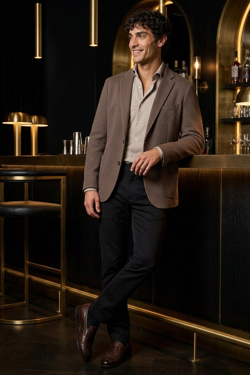 Wholesale,Luchiano Visconti, Luchiano Visconti Coffee Mercerized Piqué Dobby Knit Blazer, Brown, Large-44-Tag42Extra Large-46-Tag44Small-40-Tag38Medium-42-Tag40Extra Extra Large-48-Tag46