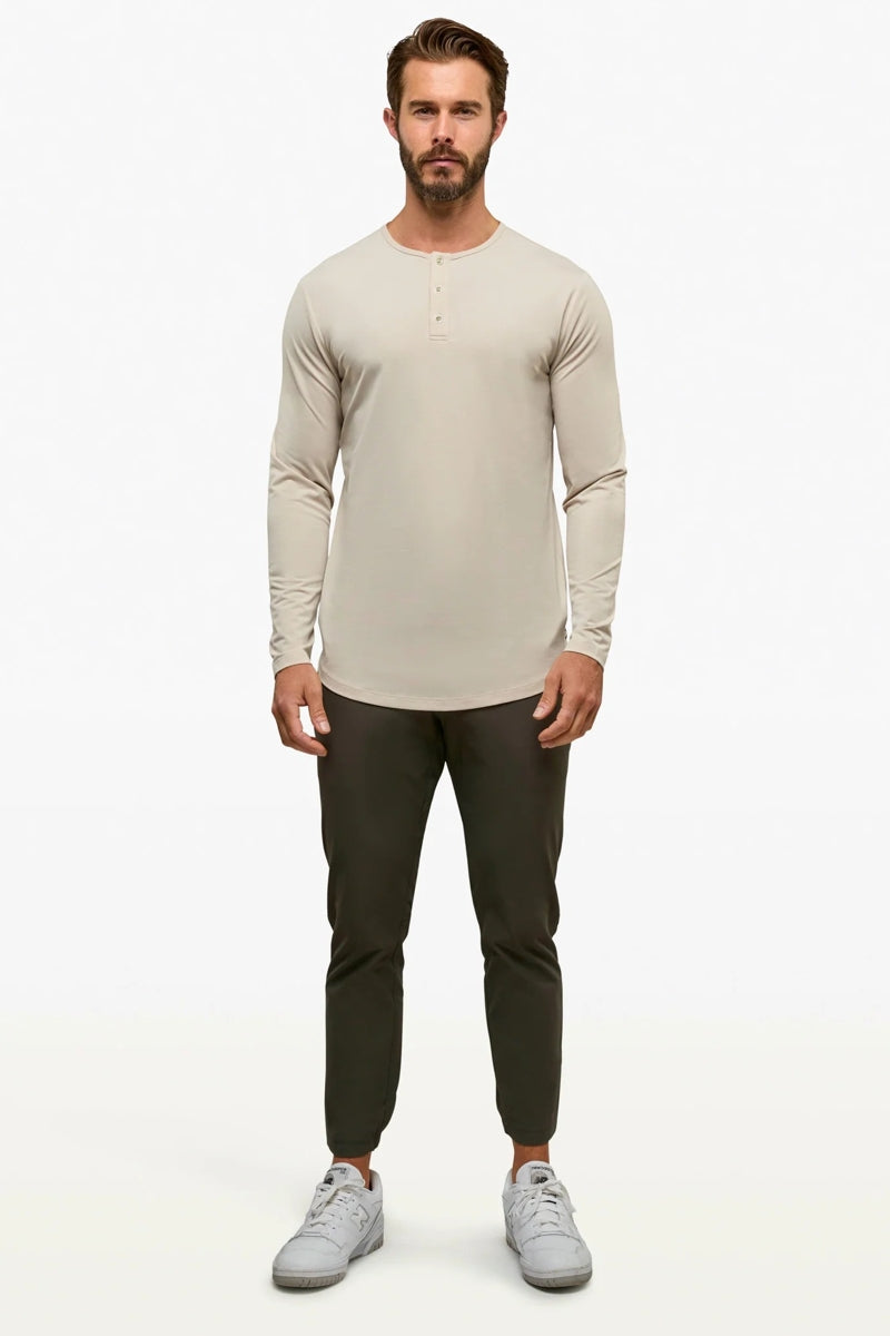Wholesale,CUTS, CUTS Clay Curve-Hem Buttery Soft Henley, Tan, Large-43-TagL