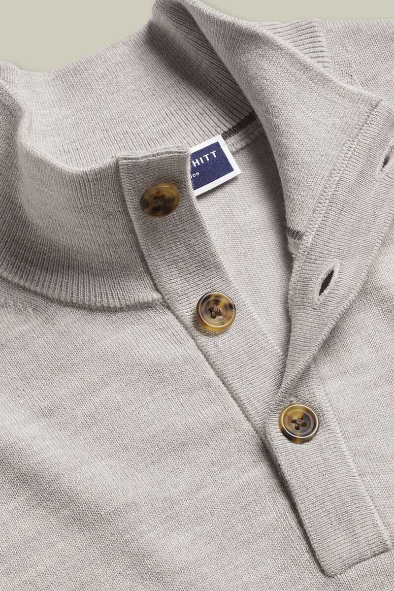 Wholesale,Charles Tyrwhitt, Charles Tyrwhitt Silver Grey Pure Merino Wool Button Neck Pullover, Grey, Extra Large-48-TagXL