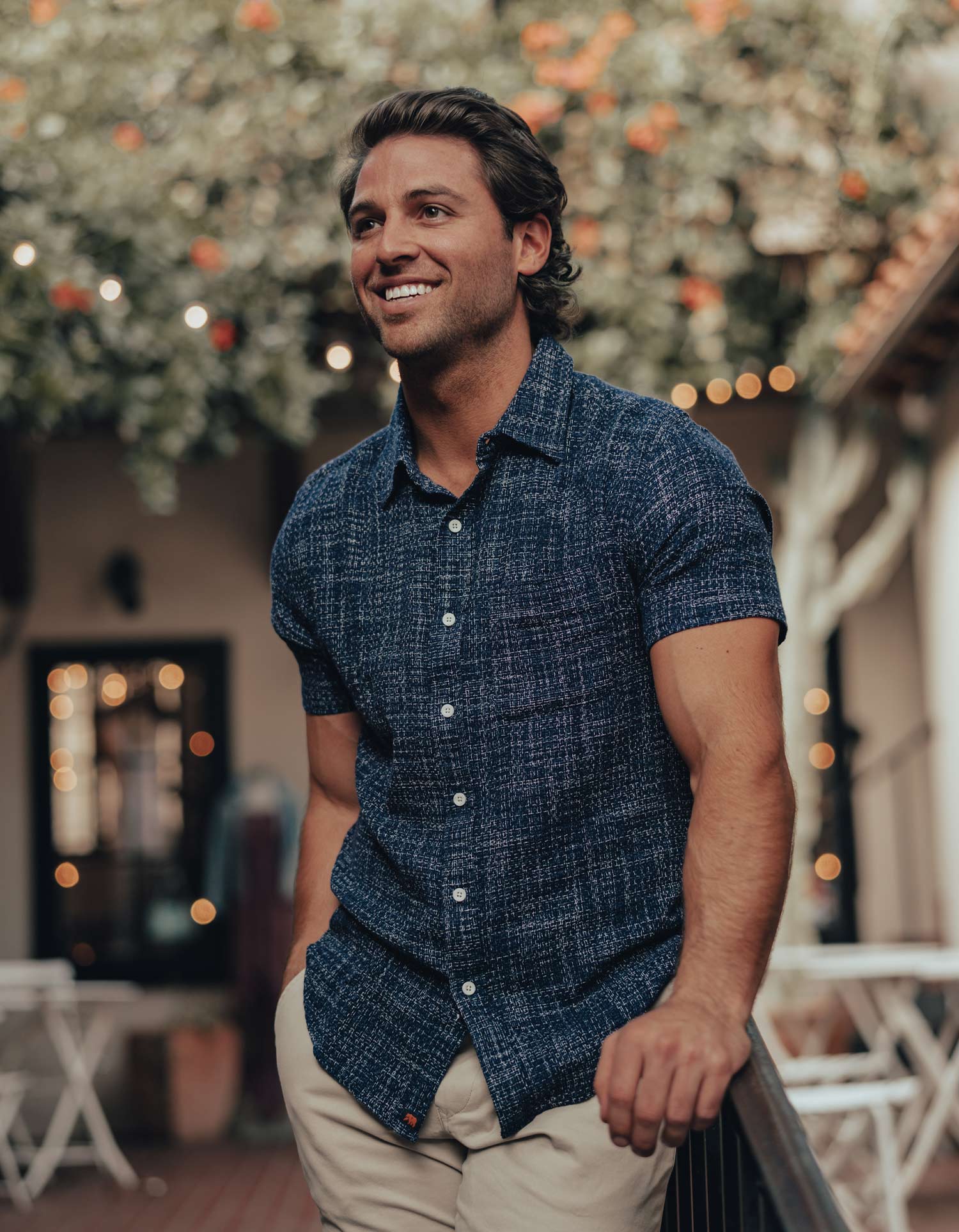 Wholesale,The Normal Brand, The Normal Brand Navy Woven Freshwater Short Sleeve Button Up Shirt, Blue, Small-41-TagSMedium-44-TagMLarge-46-TagLExtra Large-49-TagXLExtra Extra Large-54-TagXXL