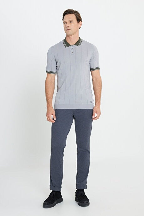 Altinyildiz Classics Grey with Khaki Contrast Knit Polo