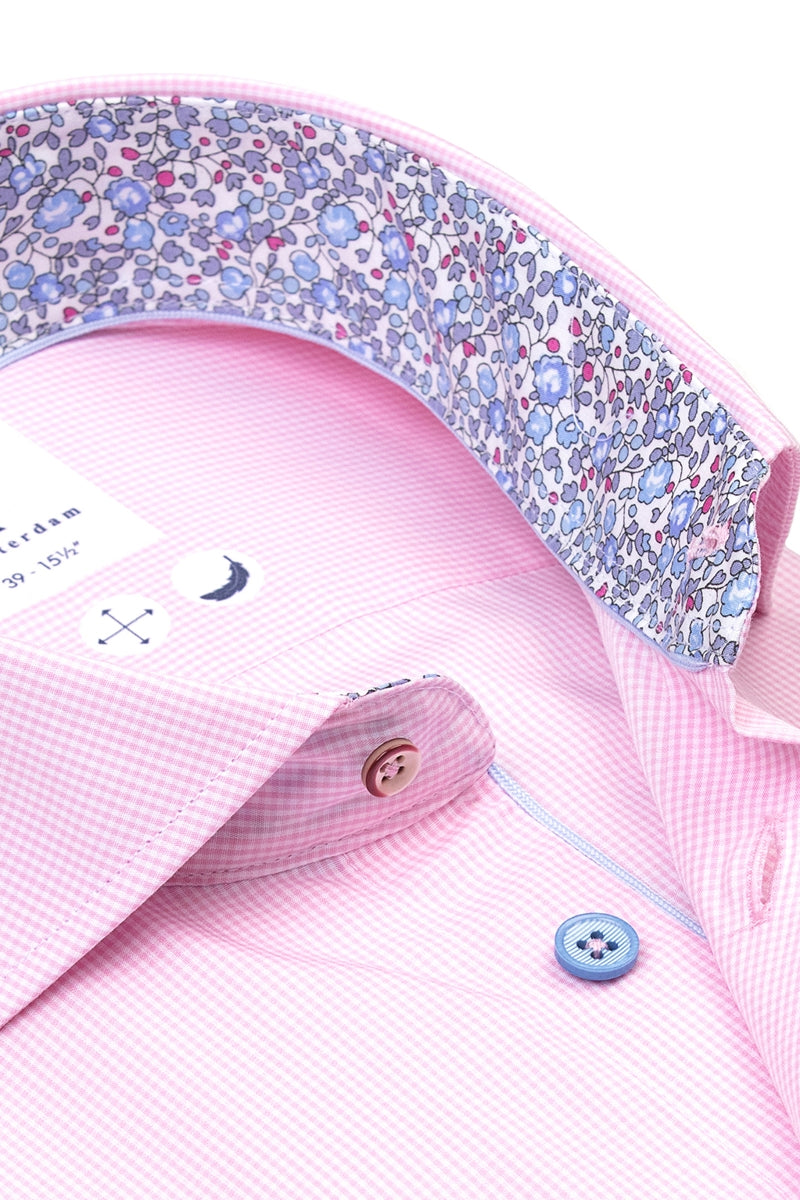 Direct From Brand,R2 Amsterdam, R2 Amsterdam Light Pink Vichy Check Cotton Shirt, Pink, Large-44-Tag41