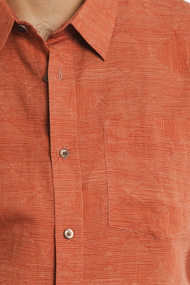 Faire,Bridge & Burn, Bridge & Burn Rust Diamond Textured Slim Fit Shirt, Orange, Medium-41-TagM