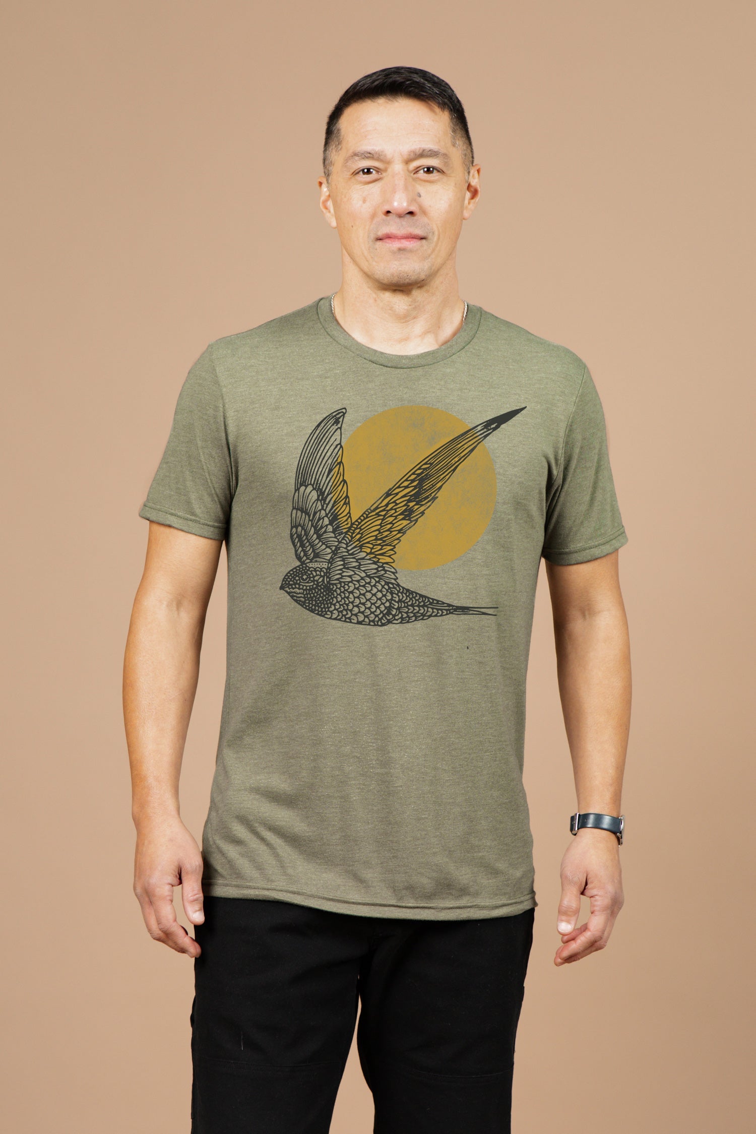 Faire,Bridge & Burn, Bridge & Burn Olive Flown Bird Print Graphic Tee, Green, Large-43-TagL