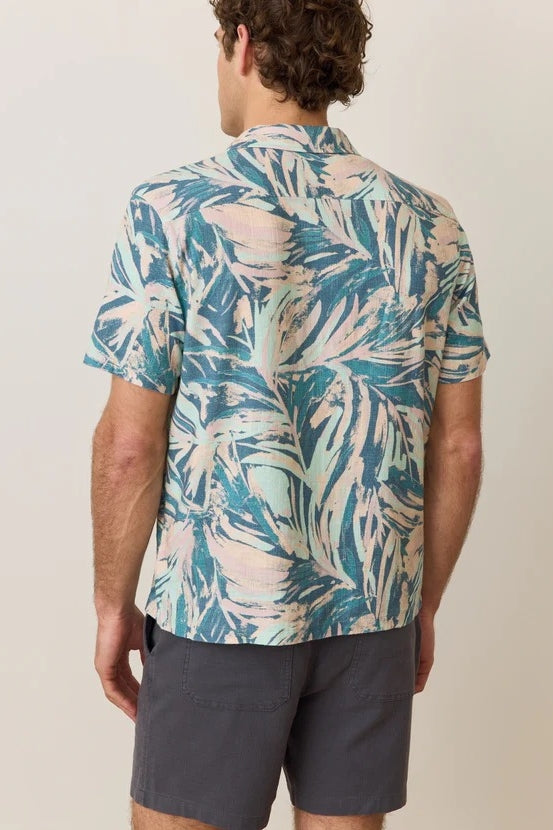 Wholesale,Marine Layer, Marine Layer Green Abstract Palm Stretch Selvage Shirt, Blue, Medium-43-TagM