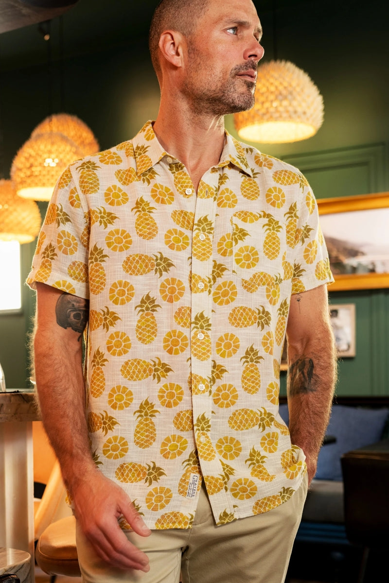 Faire,Grayers, Grayers Yellow Pineapple Slice Print Yarn Dyed Shirt, Yellow, Extra Large-52-TagXL