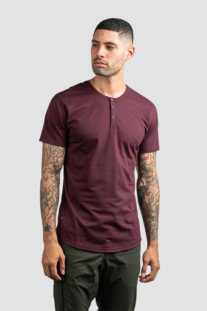 Wholesale,BYLT, BYLT Maroon Drop-Cut Lux 4-way Stretch Henley, Red, Small-40-TagSMedium-42-TagMLarge-44-TagLExtra Large-46-TagXLExtra Extra Large-50-TagXXL