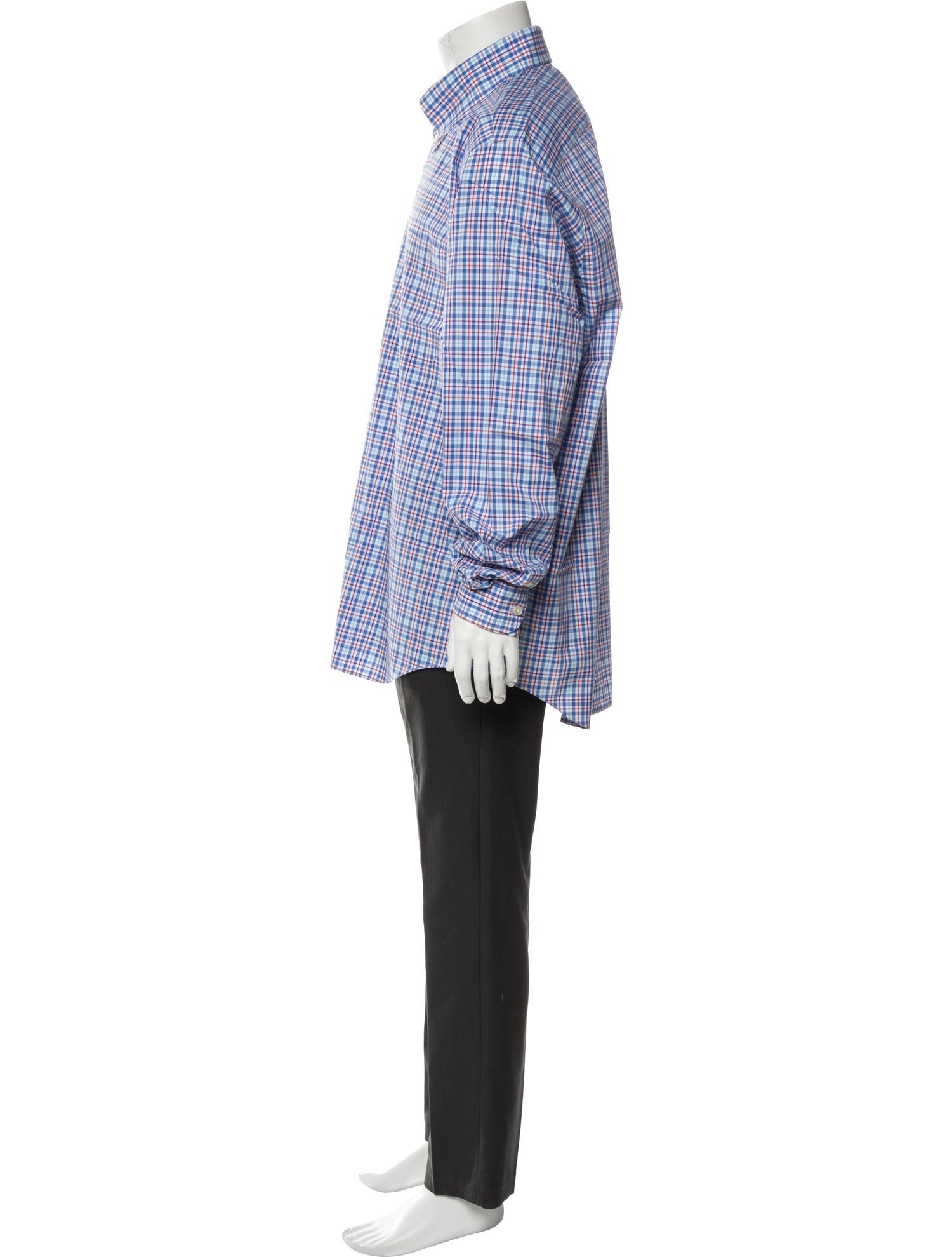 RealReal,Paul Stuart, Paul Stuart Blue Plaid Print Dress Long Sleeve Dress Shirt, Blue, Extra Extra Large-52-TagXL